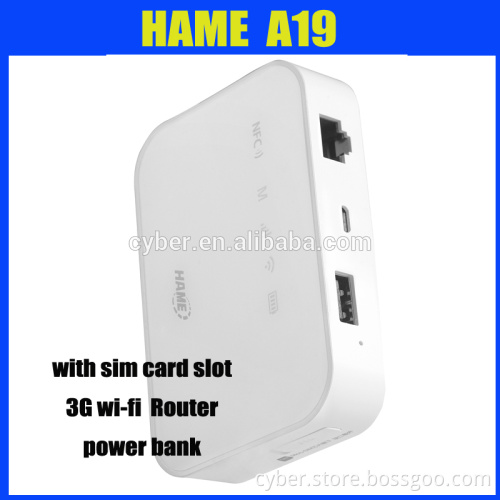 Hame A19 power bank 3g wifi router with simcard slot 5200mAH Li-ion battery